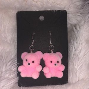 Handmade Flocked Teddy Bear Earrings